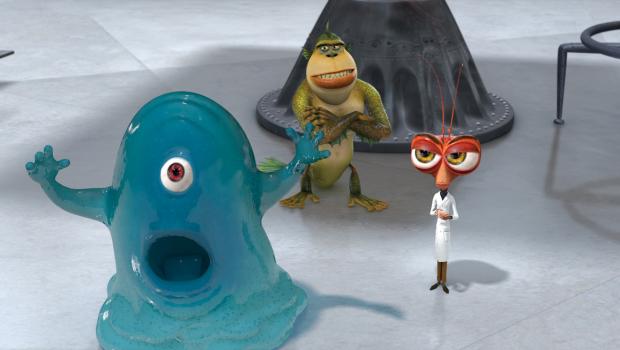 Monsters vs Aliens - Stehen Gigantika im Kampf gegen böse Aliens bei: B.O.B. (l.), Missing Link (M.) und Dr. Kakerlake (r.) ... © TM and   2008 by DreamWorks Animation LLC. All rights reserved.