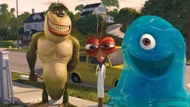Monsters vs Aliens - Haben eine ganz besondere Aufgabe zu erledigen: B.O.B. (l.), Missing Link (r.) und Dr. Kakerlake (M.) ... © TM and   2008 by DreamWorks Animation LLC. All rights reserved.