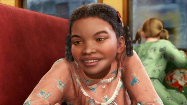Der Polarexpress - Das kleine mutige Mädchen freundet sich sofort mit neu zugestiegenen Jungen an, der immer noch nicht glauben kann, dass die Reise wirklich an den Nordpol gehen soll ... © Warner Bros. Pictures