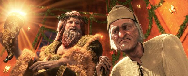 Disneys Eine Weihnachtsgeschichte - Nachdem Ebenezer Scrooge (Jim Carrey, r) Besuch von den Geistern der vergangenen, gegenwärtigen (Jim Carrey, l.) und zukünftigen Weihnacht bekommen hat - ist er bereit sein Leben und sein Verhalten zu überdenken ... © Walt Disney Pictures/Imagemovers Digital, LLC.